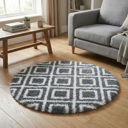 Dywan okrągły do salonu shaggy DECOR antypoślizgowy miękki puszysty 140x140 Black Cube
