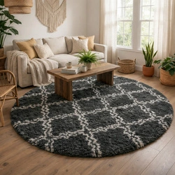 Dywan okrągły do salonu shaggy DECOR antypoślizgowy miękki puszysty 120x120 Grey Lantern