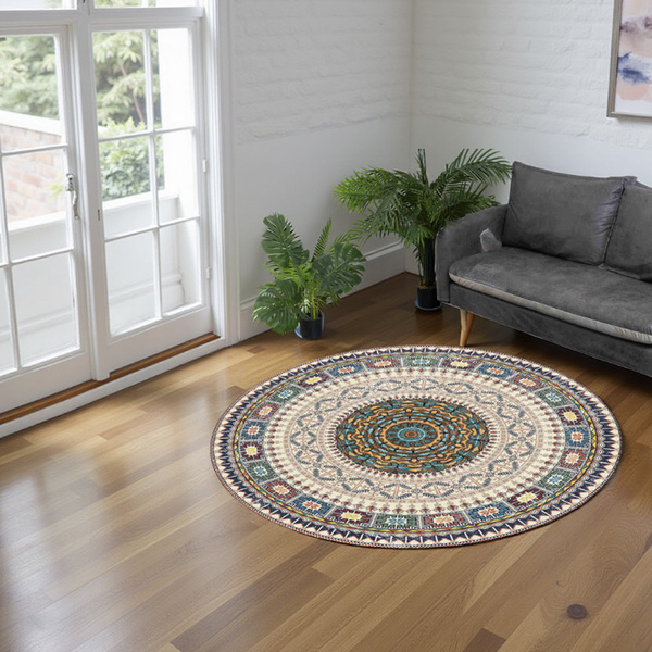 Round carpet NOVO Strado modern beige torte pattern for living room Oriental 120x120 cm