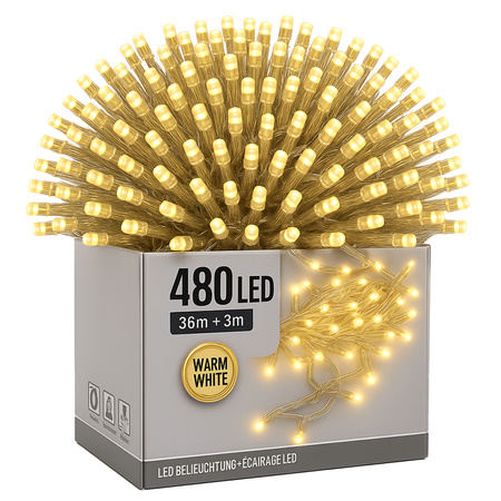 Svetielka vianočné 480 LED teplé biele vnútorné vonkajšie 39m IP44, biely