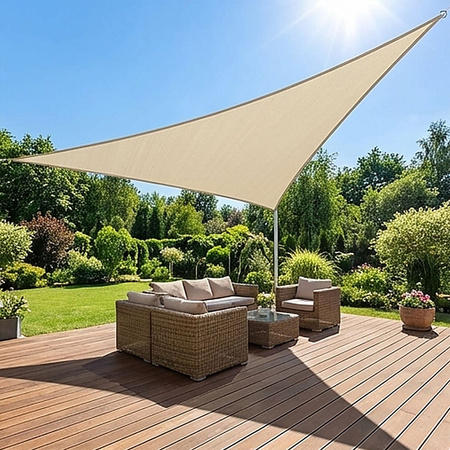 Żagiel przeciwsłoneczny szary trójkątny 3,6m ochrona UV wodoodporny +lina