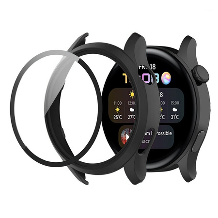 Puzdro 2w1 s tvrdeným sklom na Huawei Watch GT 3 42, čierne - ochranné so stojanom, prístup k portom a tlačidlám