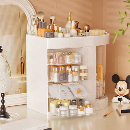 Organizer Maya clear casket for cosmetics and jewelry 4 drawers rotating lid elegant design