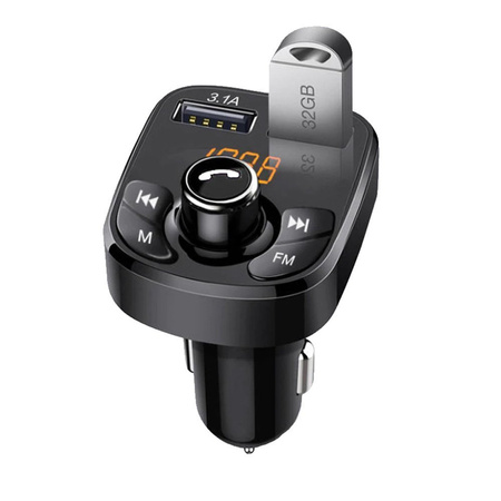 Transmiter FM samochodowy z ładowarką USB Bluetooth i na pendrive Kebidu A5, czarny