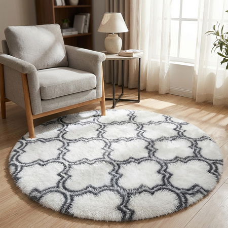 Dywan okrągły do salonu shaggy DECOR antypoślizgowy miękki puszysty 120x120, biały