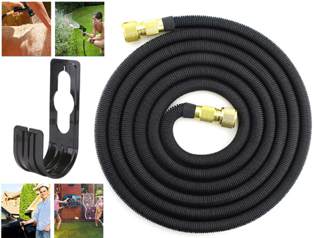 Garden hose 15m stretch couplings gun hook