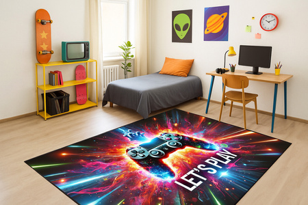 Dywan gamingowy 3D LET'S Play 100x150 cm - nowoczesny wzór 3D do pokoju gracza