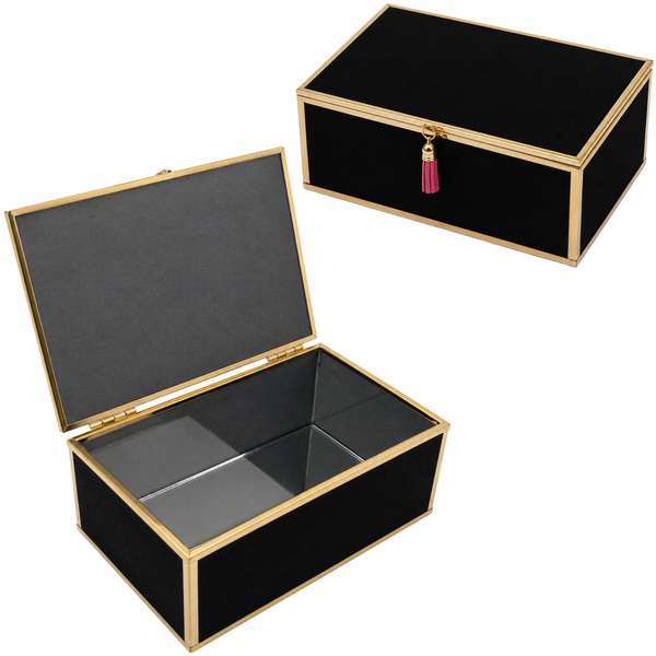 Szkatułka na biżuterię 18x13x7 cm organizer pudełko dekoracyjna pojemna welurowa czarna