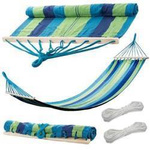 Garden hammock with hanging rocker frame with ropes