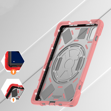 Puzdro Shockproof s držiakom na Lenovo Tab M11 10.95, červené - ochranné so stojanom, prístup k portom a tlačidlám