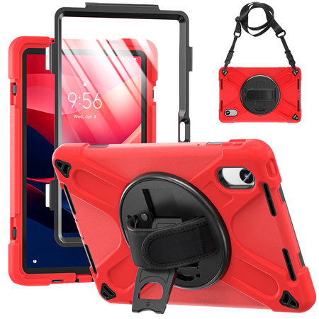 Puzdro Shockproof s držiakom na Lenovo Tab M11 10.95, červené - ochranné so stojanom, prístup k portom a tlačidlám