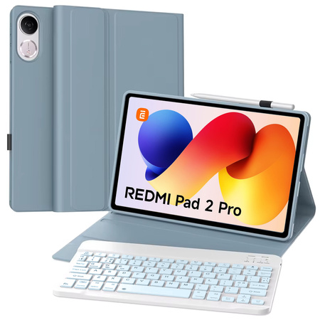 Puzdro s klávesnicou Bluetooth na Redmi Pad 2 Pro 2025, modré - ochranné so stojanom