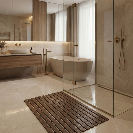 MATA łazienkowa antypoślizgowa POD PRYSZNIC brodzik do sauny basenu 43x61, brązowa