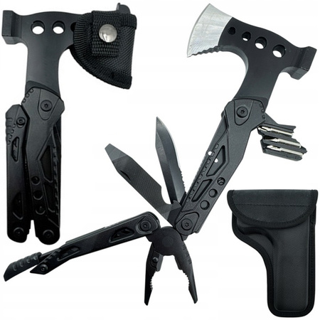 Viacúčelový Multitool Náradie sekera kliešte Survivalový vreckový nôž, čierny