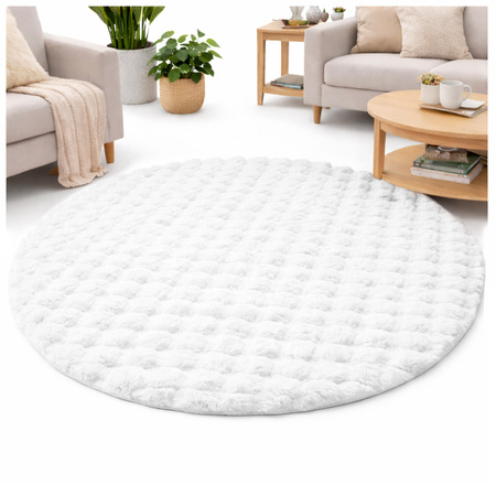 Okrúhly koberec Rabbit Bubble 120 cm, biely - plyšový, mäkký do obývačky a spálne