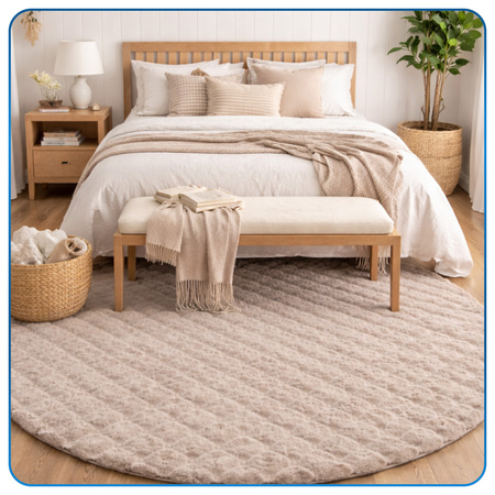 Dywan okrągły Rabbit Bubble 120 cm - miękki puszysty dywan do salonu i sypialni - beżowy
