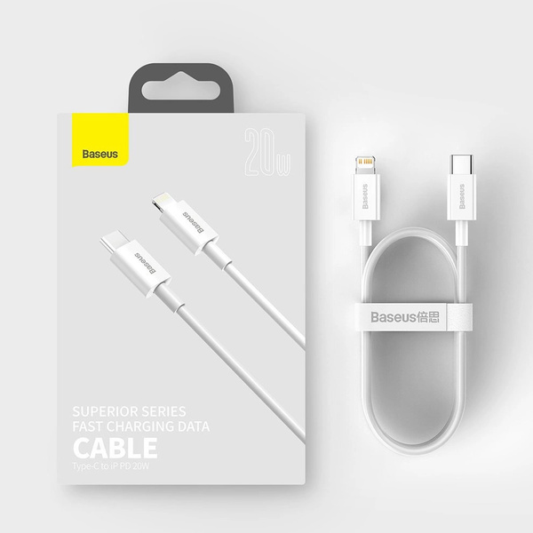 Kábel Baseus Superior Series USB-C / Lightning PD 20W 1 m, biely