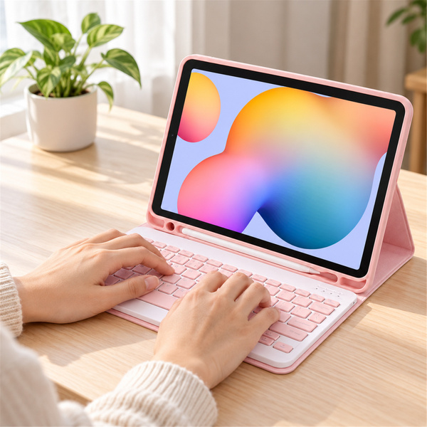 Puzdro s klávesnicou Bluetooth na Galaxy Tab S6 Lite 10, ružové - ochranné so stojanom