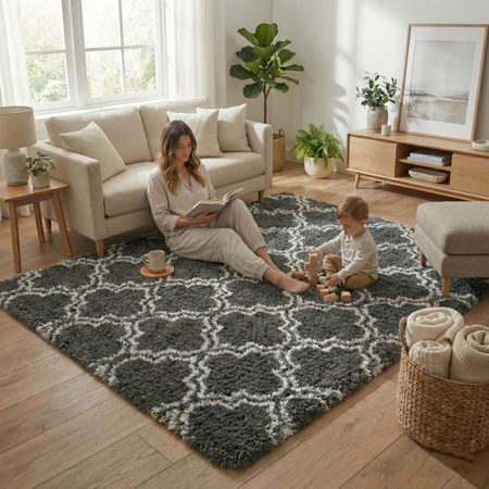 Dywan do salonu shaggy DECOR antypoślizgowy miękki puszysty modny 100x150 Grey Lantern