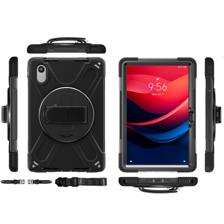 Puzdro Shockproof s držiakom na Lenovo Tab M11 10.95, čierne - ochranné so stojanom, prístup k portom a tlačidlám