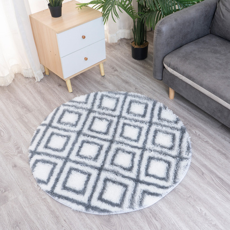 Dywan okrągły do salonu shaggy DECOR antypoślizgowy miękki puszysty 120x120, biały