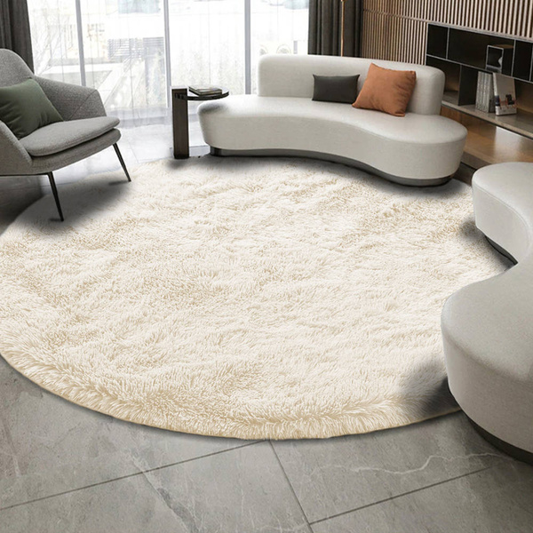 Shaggy Strado Round Carpet 90x90 CreamBeige (Beige)