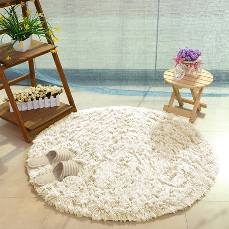 Dywan Shaggy antypoślizgowy nowoczesny salon miękki pluszowy 180x180, beżowy