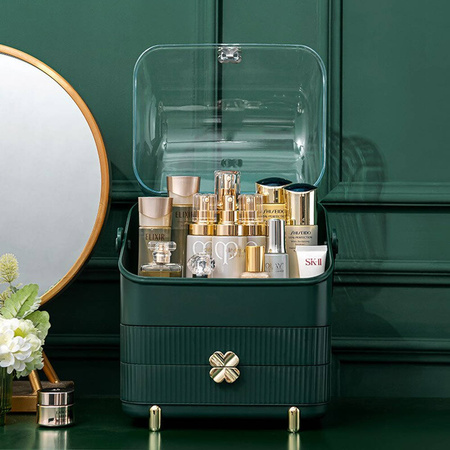 Casket organizer trunk for cosmetics jewelry (Bottle Green)