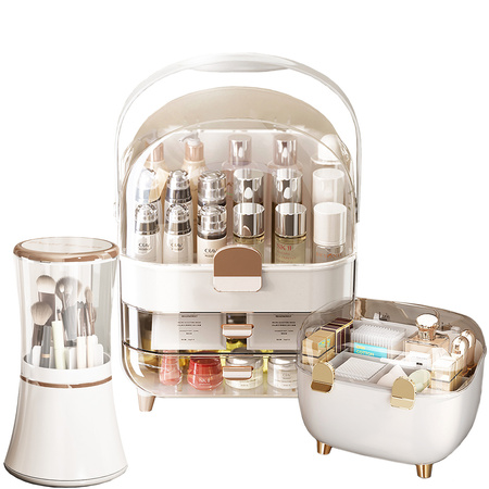 Large set of 3 ARIA acrylic cosmetic organizers with drawers multi-level white design