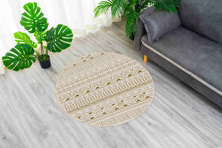 Round carpet NOVO Strado modern beige oriental pattern for living room Sahara 160x160 cm
