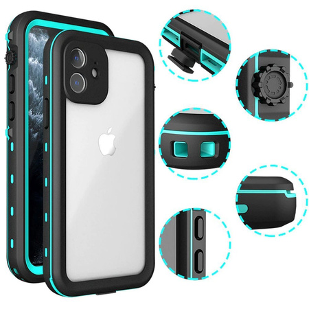 Etui wodoodporne 360 IP68 do iPhone 12 Mini, czarne - ochronne z podstawką, dostęp do portów i przycisków