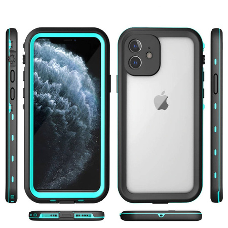Etui wodoodporne 360 IP68 do iPhone 12 Mini, czarne - ochronne z podstawką, dostęp do portów i przycisków