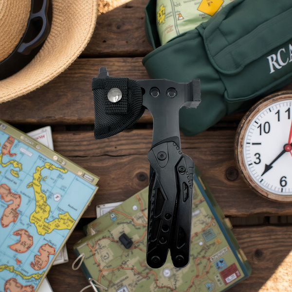 Viacúčelový Multitool Náradie sekera kliešte Survivalový vreckový nôž, čierny