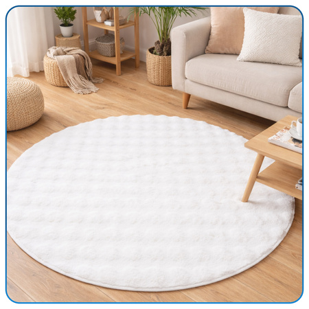 Dywan okrągły Rabbit Bubble 120 cm, biały - pluszowy, miękki do salonu i sypialni