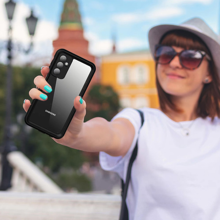 Puzdro vodeodolné IP68 360+ remienok na Samsung Galaxy A25 5G, čierne - ochranné so stojanom