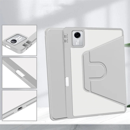 Puzdro otočné Clear na Lenovo Idea Tab 11 2025, sivé - ochranné so stojanom