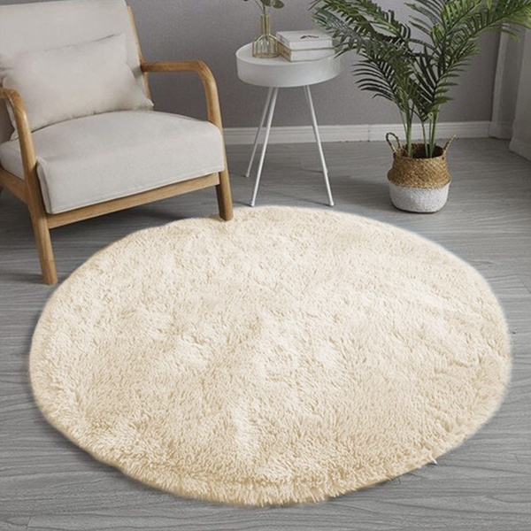 Dywan okrągły Shaggy 90x90 cm, beżowy - pluszowy, miękki do salonu i sypialni