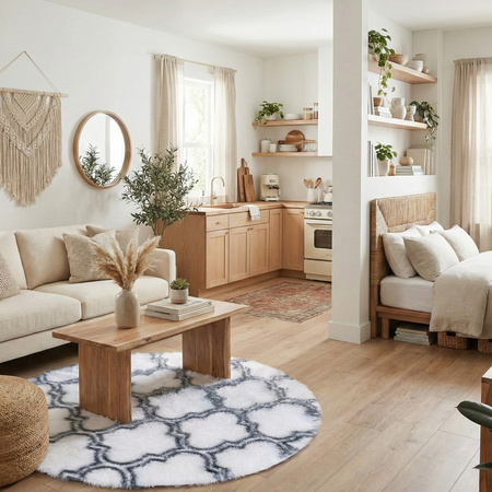 Dywan okrągły do salonu shaggy DECOR antypoślizgowy miękki puszysty 140x140 White Lantern