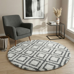 Dywan okrągły do salonu shaggy DECOR antypoślizgowy miękki puszysty 140x140, biały