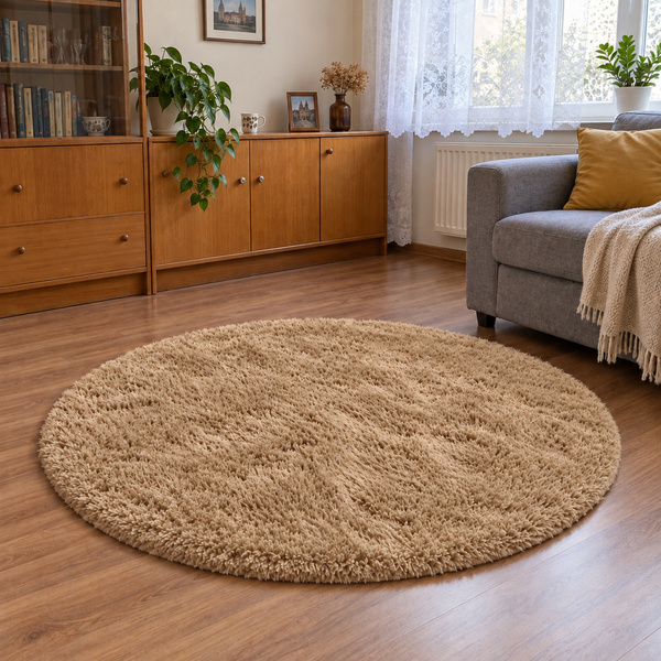 Dywan okrągły Shaggy 200x200 cm, karmelowy XXL - pluszowy do salonu