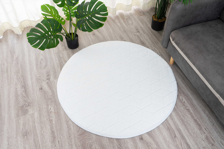 STRADO round Rabbit 3D plush soft like rabbit anti-slip carpet 140 White