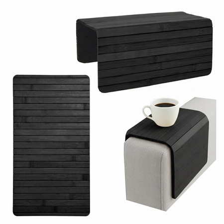 PODŁOKIETNIK na sofę kanapę podkładka nakładka elastyczna taca bambusowa, czarny