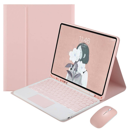 Etui kolorowe z klawiaturą, myszką i touchpad do Apple iPad Mini 6 (Różowe)
