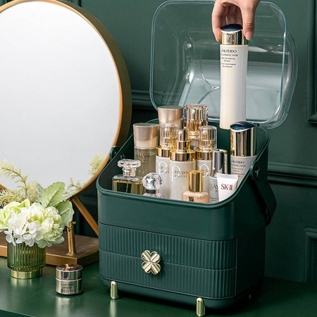 Casket organizer trunk for cosmetics jewelry (Bottle Green)