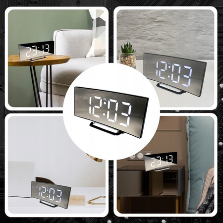 Zegar Elektroniczny Cyfrowy LED Zegarek Elektroniczny Budzik z Termometrem, biały