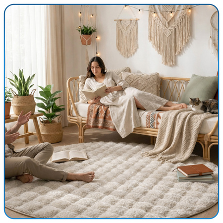 Dywan okrągły Rabbit Bubble 120 cm - miękki puszysty dywan do salonu i sypialni - beżowy