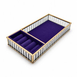 Szklana szkatułka na biżuterię 26x13x4cm organizer pudełko welurowa fioletowa