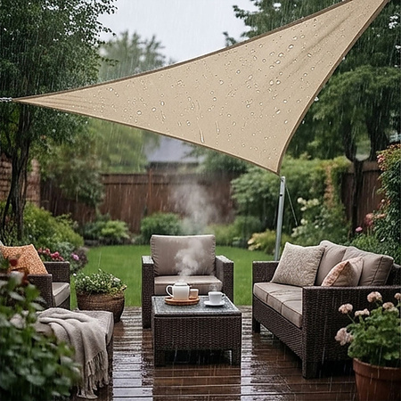 Żagiel przeciwsłoneczny szary trójkątny 3,6m ochrona UV wodoodporny +lina