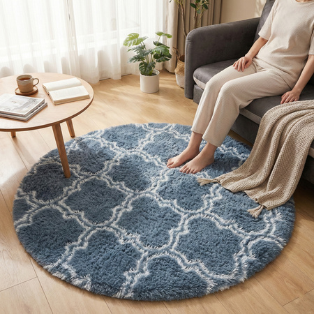 Dywan okrągły do salonu shaggy DECOR antypoślizgowy miękki puszysty 140x140 Silver Lantern