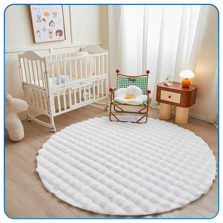 Dywan okrągły Rabbit Bubble 120 cm - miękki puszysty dywan do salonu i sypialni - biały